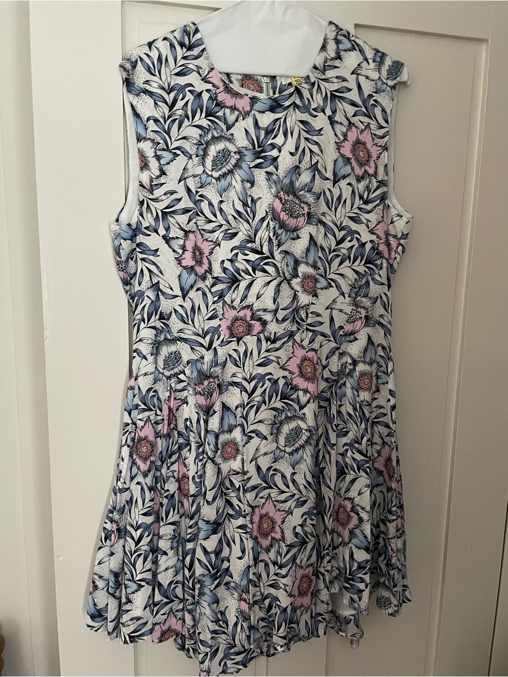 H&M White Floral Sleeveless Mini Dress with Blue & Pink Print